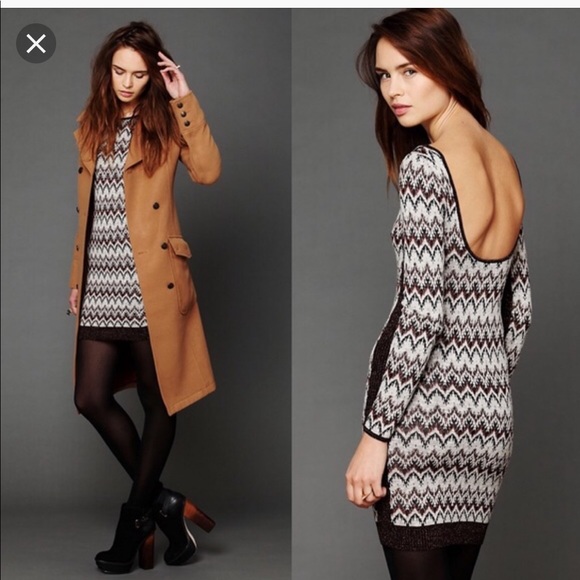 Free People BodyCon Chevron Knit Xs Sweater Dress Cozy Cabin Metallic Low Back - Picture 2 of 9
